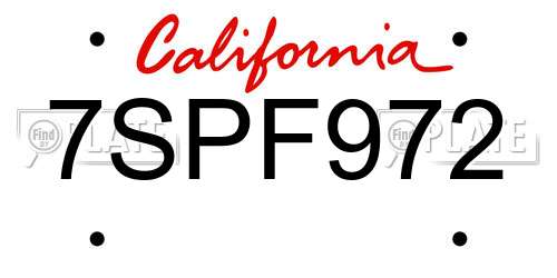 7SPF972 California License Plate