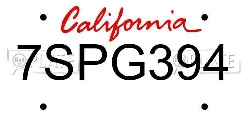 7SPG394 California License Plate