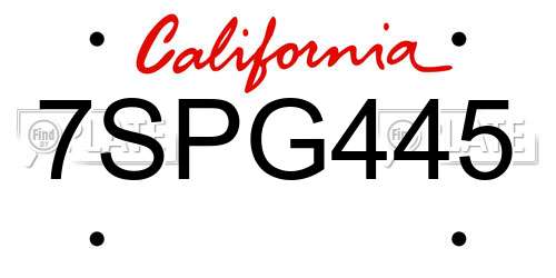 7SPG445 California License Plate