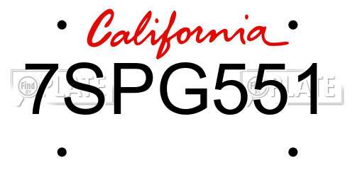 7SPG551 California License Plate