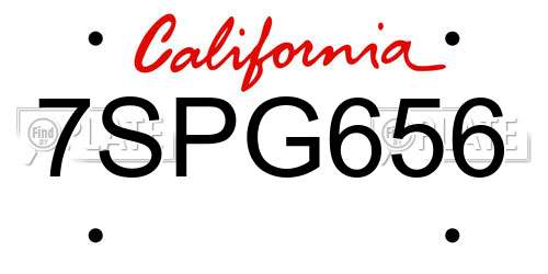 7SPG656 California License Plate