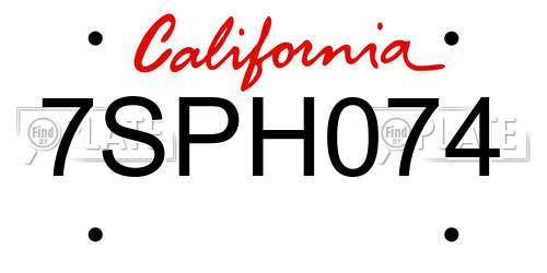 7SPH074 California License Plate
