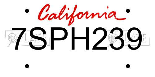 7SPH239 California License Plate