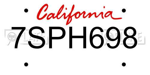7SPH698 California License Plate