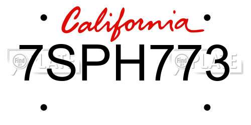 7SPH773 California License Plate