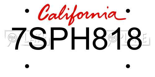 7SPH818 California License Plate