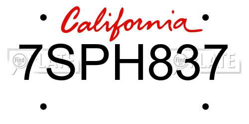 7SPH837 California License Plate