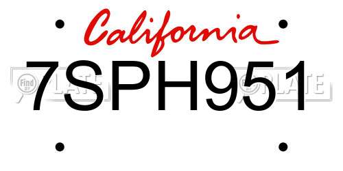 7SPH951 California License Plate