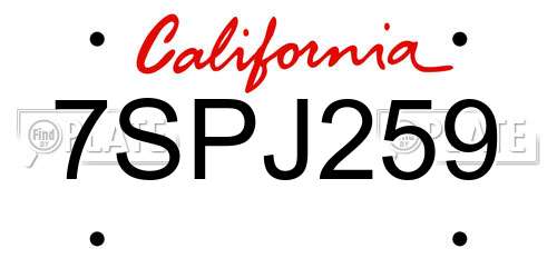 7SPJ259 California License Plate