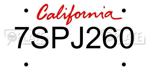 7SPJ260 California License Plate
