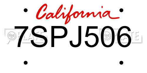 7SPJ506 California License Plate