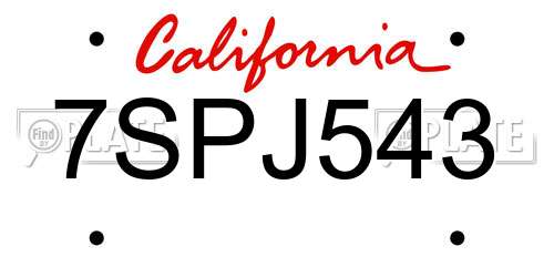 7SPJ543 California License Plate