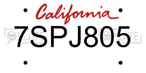 7SPJ805 California License Plate