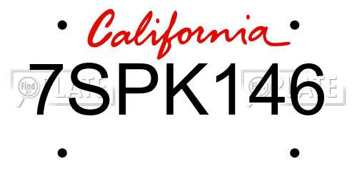 7SPK146 California License Plate