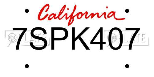 7SPK407 California License Plate
