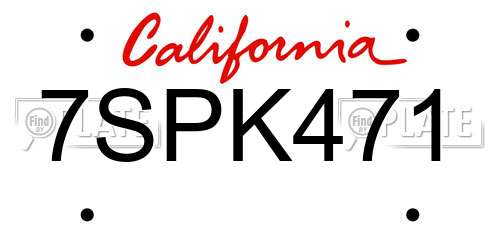 7SPK471 California License Plate