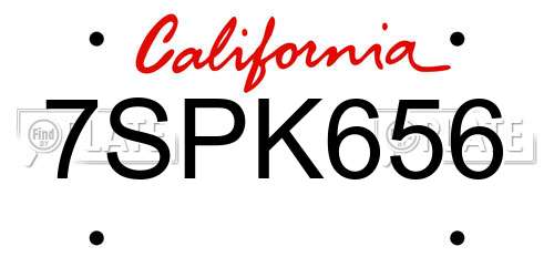 7SPK656 California License Plate