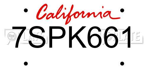 7SPK661 California License Plate