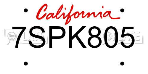 7SPK805 California License Plate