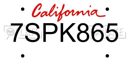 7SPK865 California License Plate