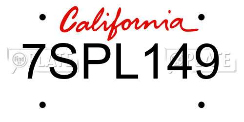 7SPL149 California License Plate