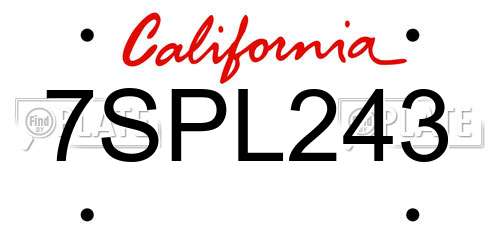 7SPL243 California License Plate