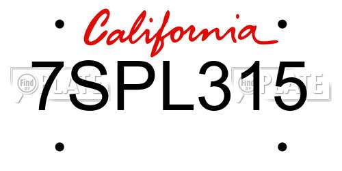 7SPL315 California License Plate