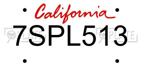 7SPL513 California License Plate