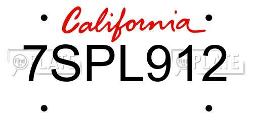 7SPL912 California License Plate