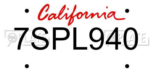 7SPL940 California License Plate