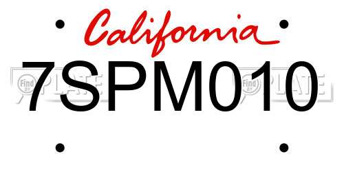 7SPM010 California License Plate