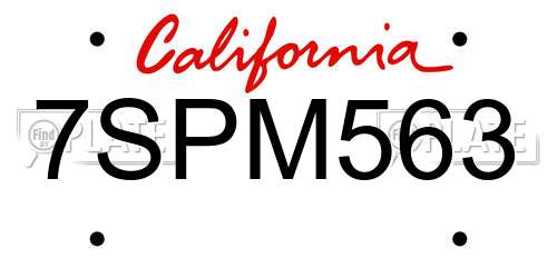 7SPM563 California License Plate