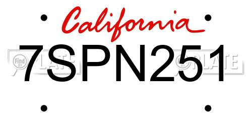 7SPN251 California License Plate
