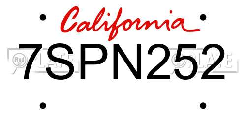 7SPN252 California License Plate
