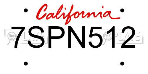 7SPN512 California License Plate