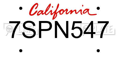 7SPN547 California License Plate