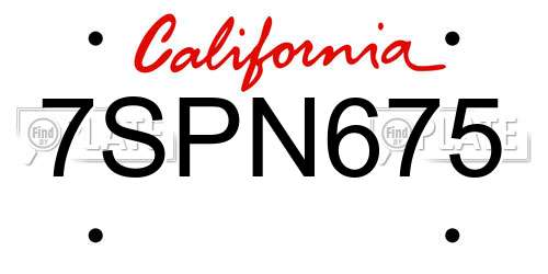 7SPN675 California License Plate
