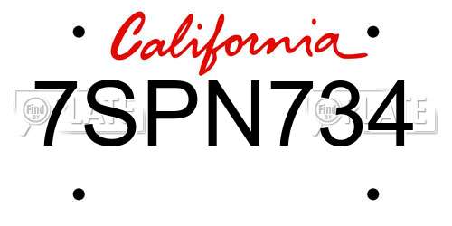 7SPN734 California License Plate
