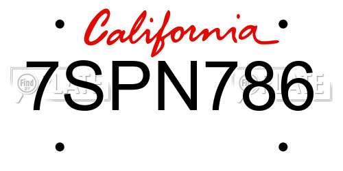 7SPN786 California License Plate