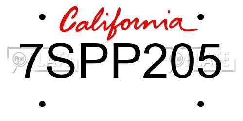 7SPP205 California License Plate