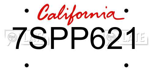 7SPP621 California License Plate