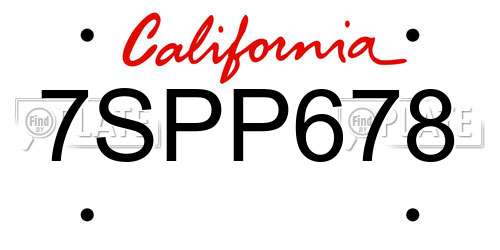 7SPP678 California License Plate