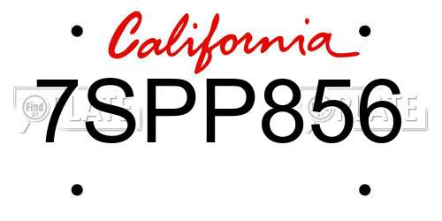 7SPP856 California License Plate