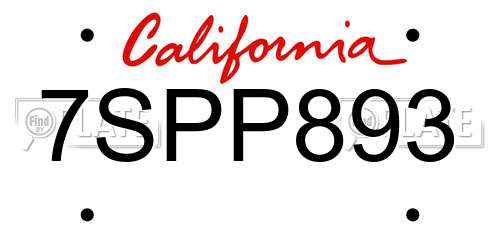 7SPP893 California License Plate
