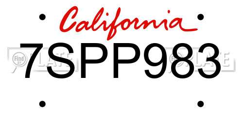 7SPP983 California License Plate