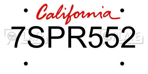7SPR552 California License Plate
