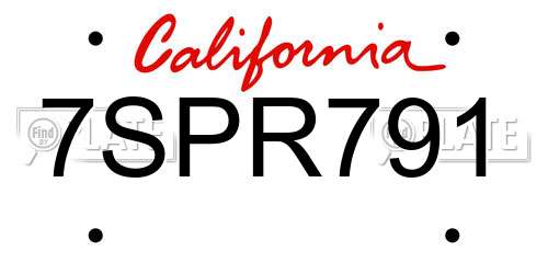 7SPR791 California License Plate