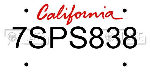 7SPS838 California License Plate