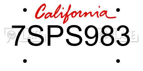 7SPS983 California License Plate