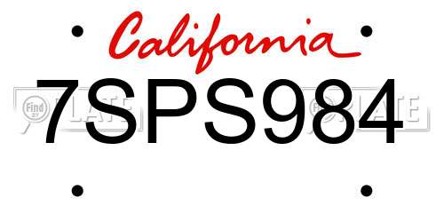 7SPS984 California License Plate